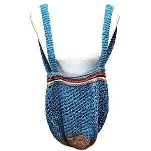 Hand Crochet Back Pack Purse Shoulder Bag Boho Hippie Thrifter 16" x 11"